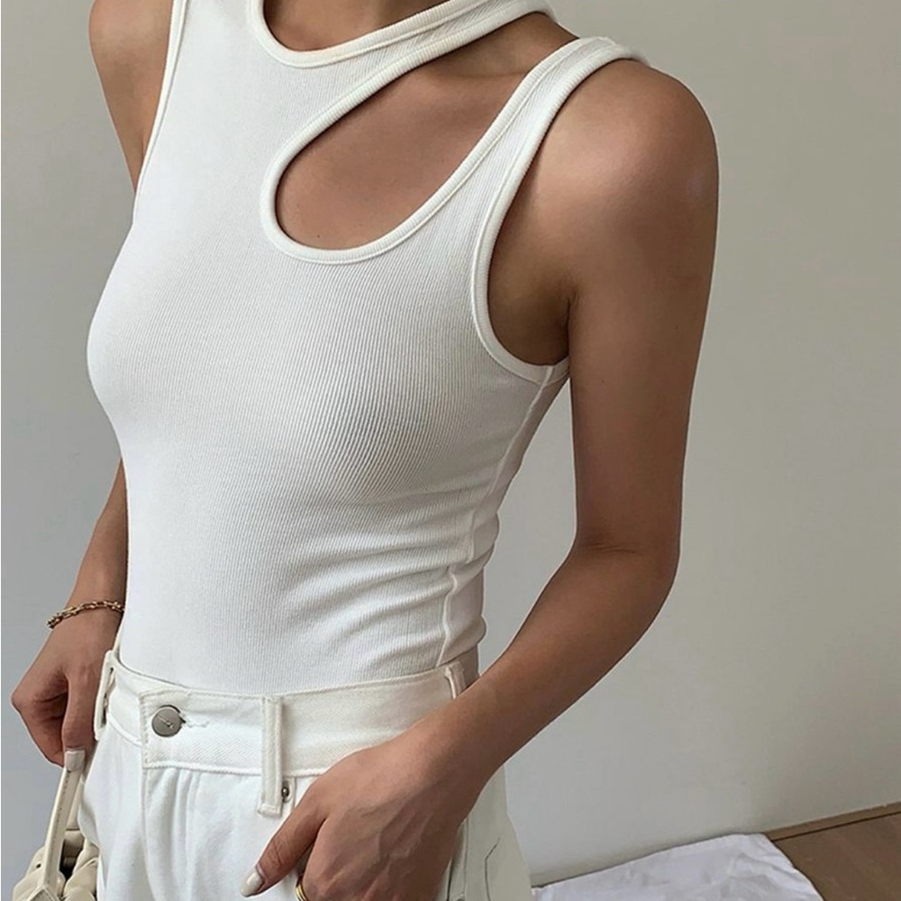 Commense White Cutout Tank Top